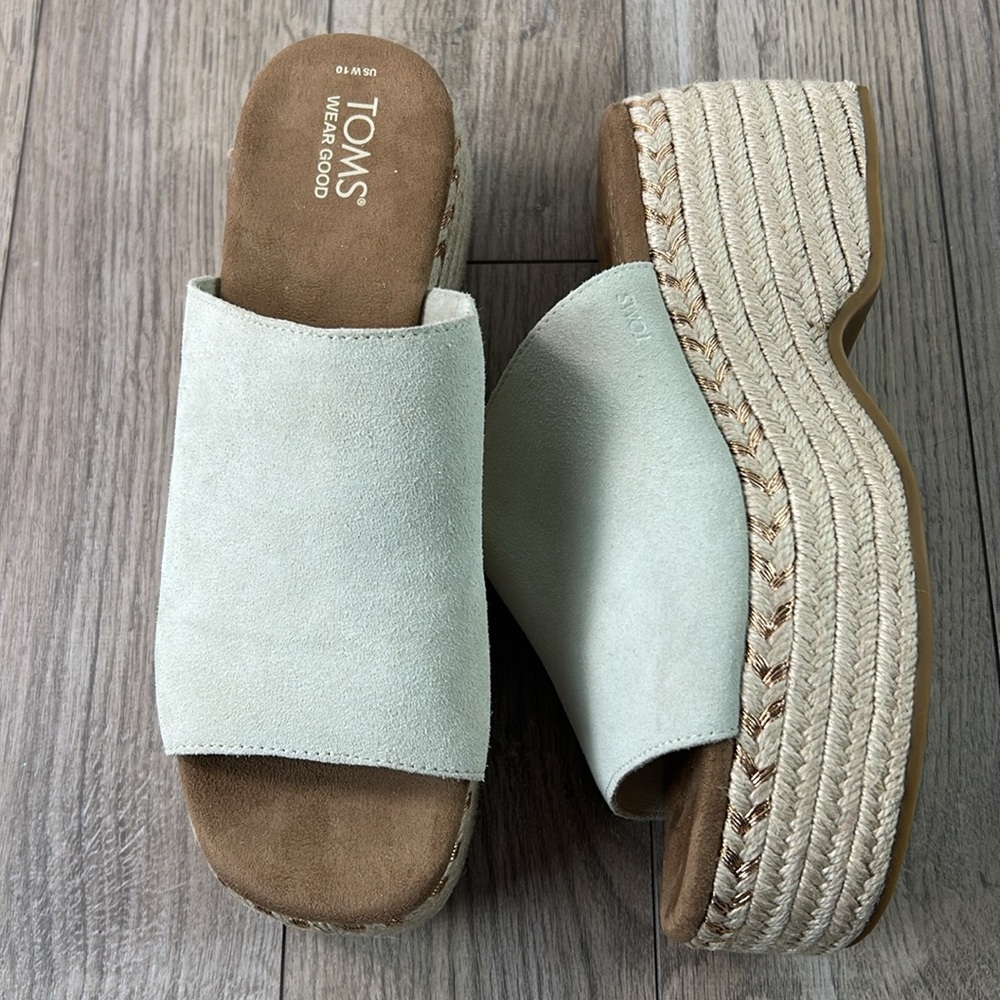New Nwot TOMS Genuine Leather Women's Laila Espadrille Platform Mule Slide 10 - Picture 9 of 13